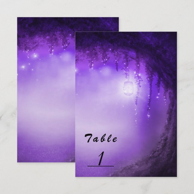 Purple Enchanted Forest Wedding Table Number Card (Front/Back)