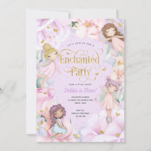 Purple Enchanted party, Garden fairy pink birthday Invitation