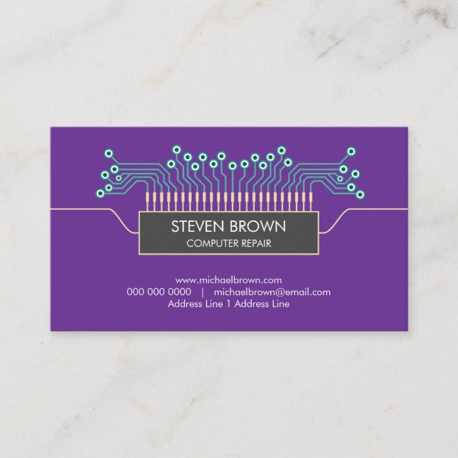 purple engineer Science Circuit Board Code Business Card (Front)