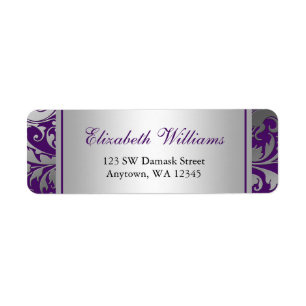 Purple et Argent Damask Swirls Adresse de retour