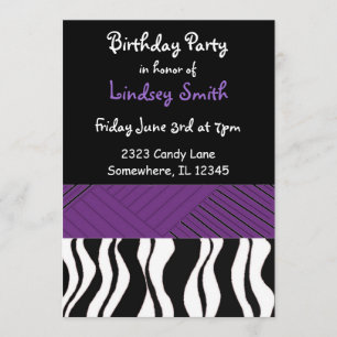 Purple et Black Zebra Imprimer Invitation d'annive
