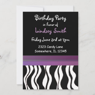 Purple et Black Zebra Imprimer Invitation d'annive