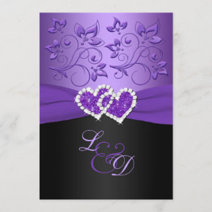 Purple et Noir Coeurs associés Invitation monogram