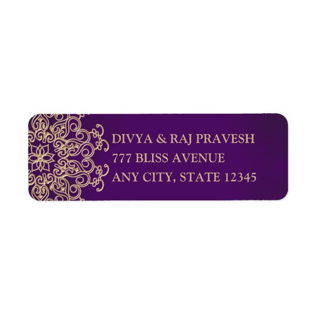 PURPLE ET OR INDIEN INSPIRÉ ÉTIQUETTE DE ADRESSE (Devant)