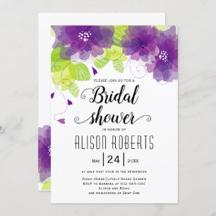 Purple ethereal flowers wedding bridal shower invitation