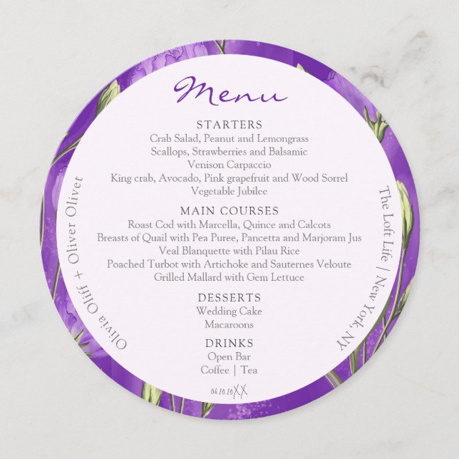 Purple Eustomas Wedding Circle Menu (Front)