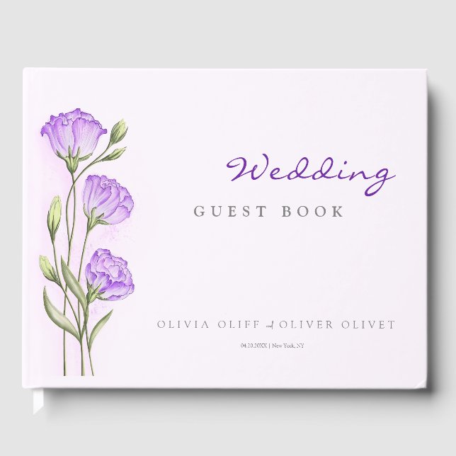 Purple Eustomas Wedding  Guest Book (Front)