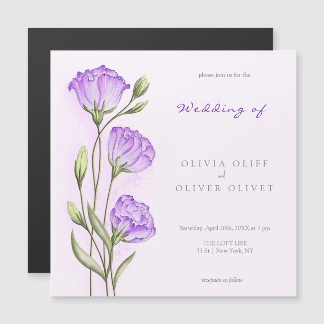 Purple Eustomas Wedding Magnetic Invitation (Front/Back)