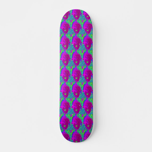 purple face on green skateboard (Front)