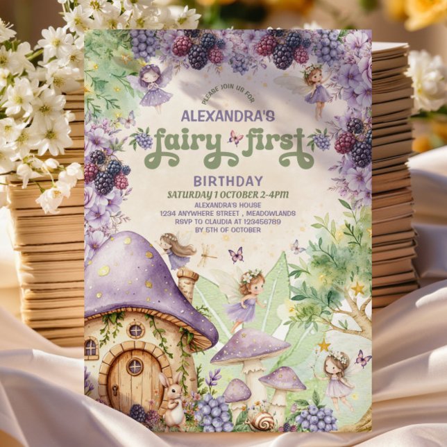 Purple Fairy First Berry First Birthday Invitation (Creator Uploaded)