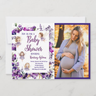 Purple Fairy Floral Baby Shower Photo Invitation