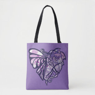 Purple Fairy Garden Rose Fairies Gardening Heart Tote Bag