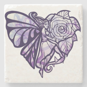 Purple Fairy Heart Stone Coaster