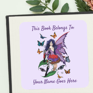 Purple Fairy Mushroom Butterflies Bookplate Square Sticker