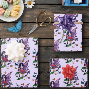 Purple Fairy Mushroom Butterflies  Wrapping Paper Sheet