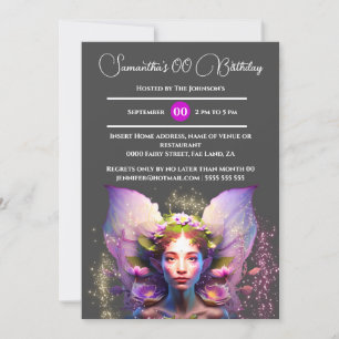 Purple fairy pixie princess enchanted fairytale invitation