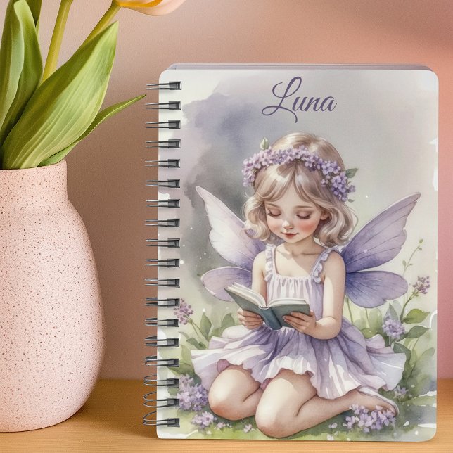 Purple Fairy Reading on Grass Flowers Personalized Notebook (Creator Uploaded)