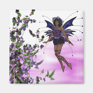 Purple Fairy with Hummingbirds Magnet
