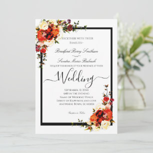 Purple Fall Flowers Terracotta Cream Burgundy  Inv Invitation