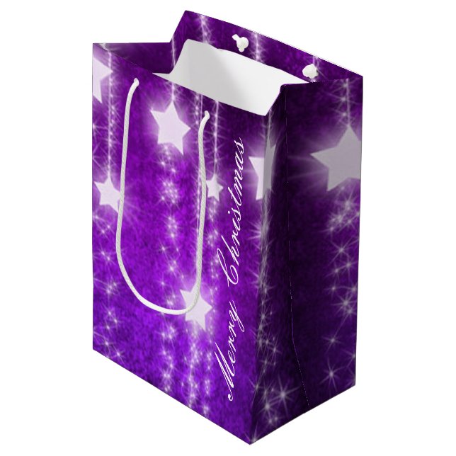Purple Falling Stars Holiday Gift Bag (Front Angled)