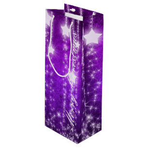 Purple Falling Stars Holiday Wine Gift Bag
