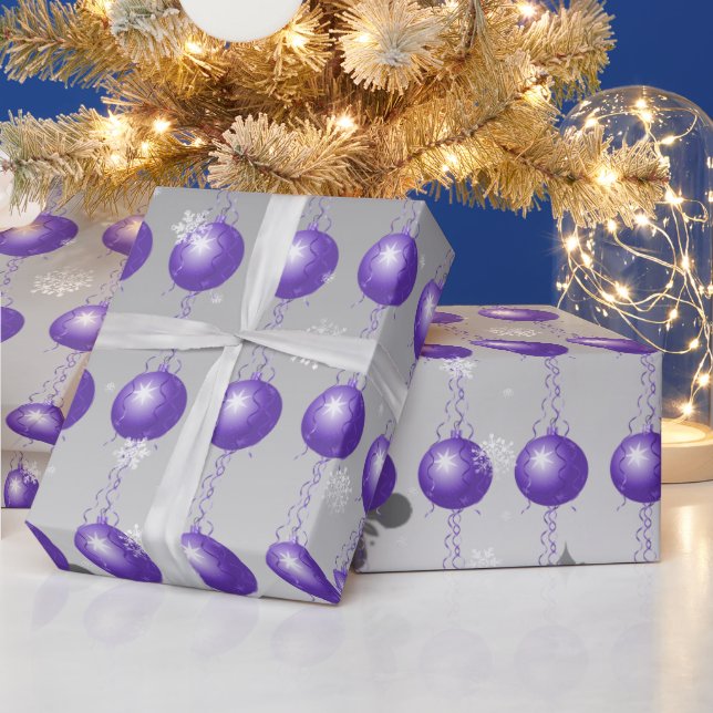 Purple Fancy Christmas Ornament Wrapping Paper (Holidays)