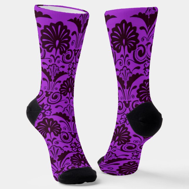 purple fans and curlicues print socks (Angled)