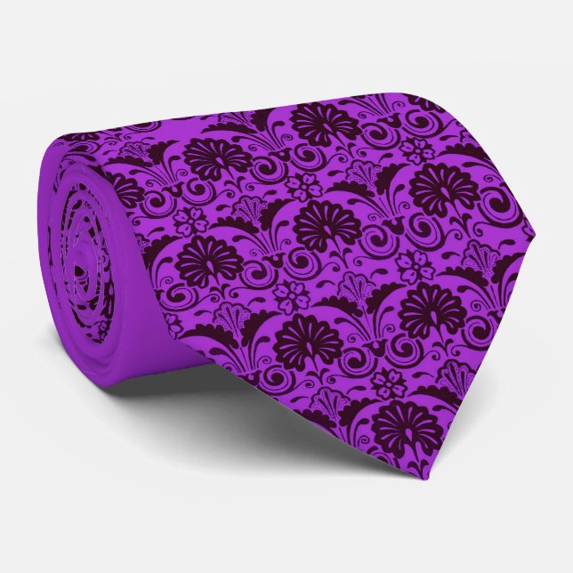 purple fans and fronds print tie (Rolled)