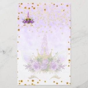 Purple Fantasy and Golden Stars Unicorn Stationery