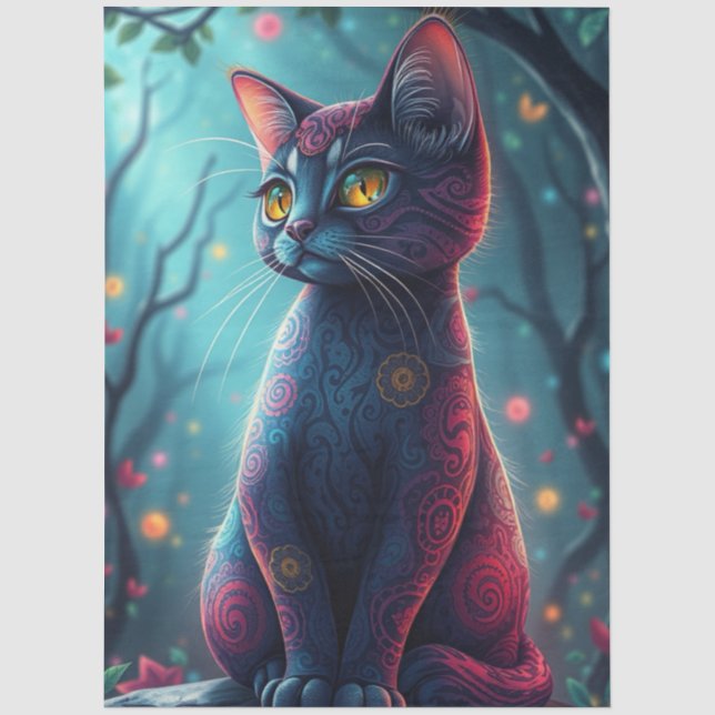 Purple Fantasy Cat  Tissue Paper (Front)