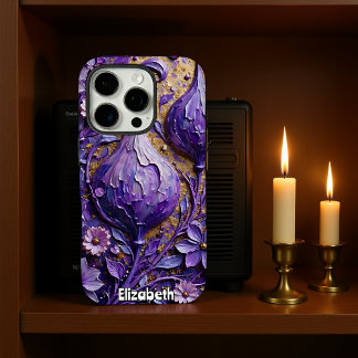 Purple Fantasy Flowers with Gold Texture iPhone 16 Pro Case