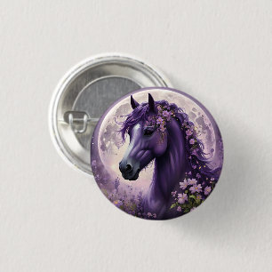 Purple Fantasy Horse Moon Flowers, 1 Inch Round Button