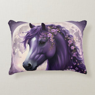 Purple Fantasy Horse Moon Flowers, Accent Pillow