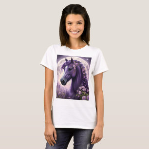 Purple Fantasy Horse Moon Flowers, T-Shirt