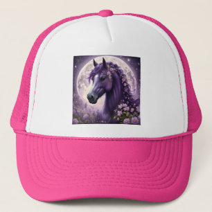 Purple Fantasy Horse Moon Flowers, Trucker Hat