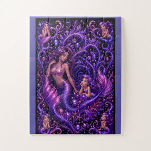 Purple Fantasy Mermaid Duo Ocean Dream Art Jigsaw Puzzle