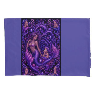 Purple Fantasy Mermaid Duo Ocean Dream Art Pillowcase