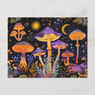 Purple Fantasy Mushrooms Under Starlight Postcard