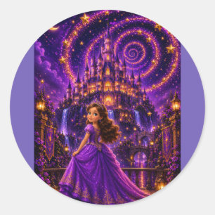Purple Fantasy Princess Castle Art   Magical Cosmi Classic Round Sticker