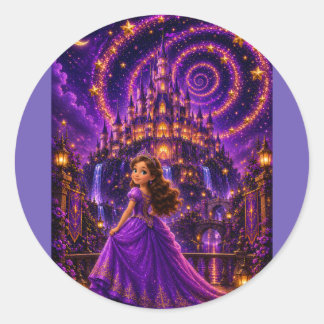 Purple Fantasy Princess Castle Art | Magical Cosmi Classic Round Sticker