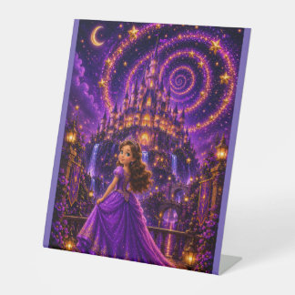 Purple Fantasy Princess Castle Art | Magical Cosmi Pedestal Sign