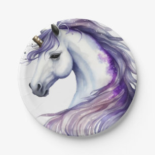 Purple Fantasy Unicorn Birthday Party Paper Plate