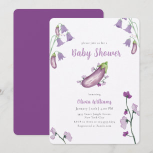 Purple Farmers Market Floral Eggplant Baby Shower Invitation