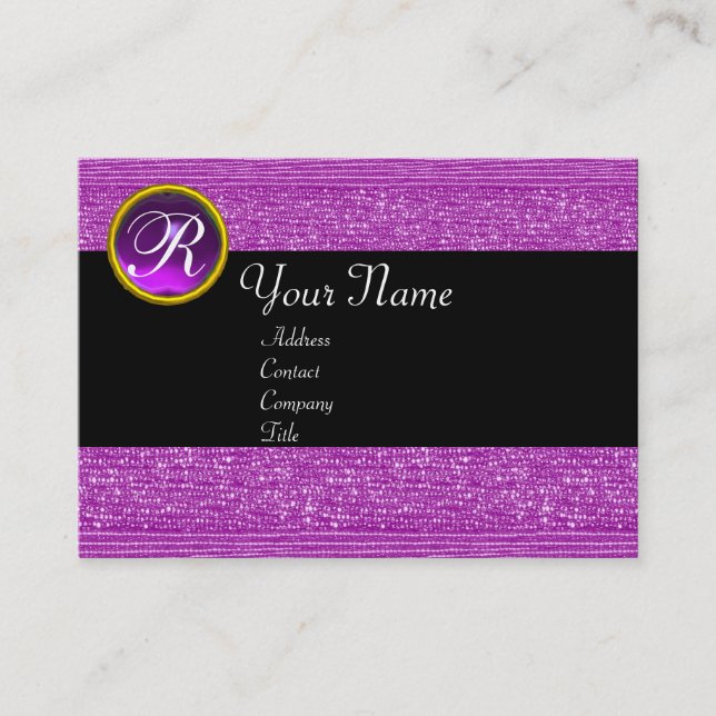 PURPLE FASHION BEADS AMETHYST GEM MONOGRAM BUSINESS CARD (Front)