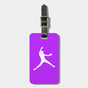 Purple Fastpitch Silhouette Luggage Tag