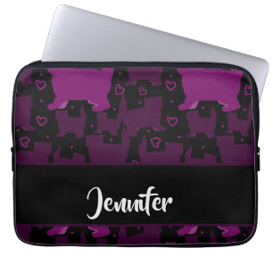 Purple fat cats silhouette on black laptop sleeve