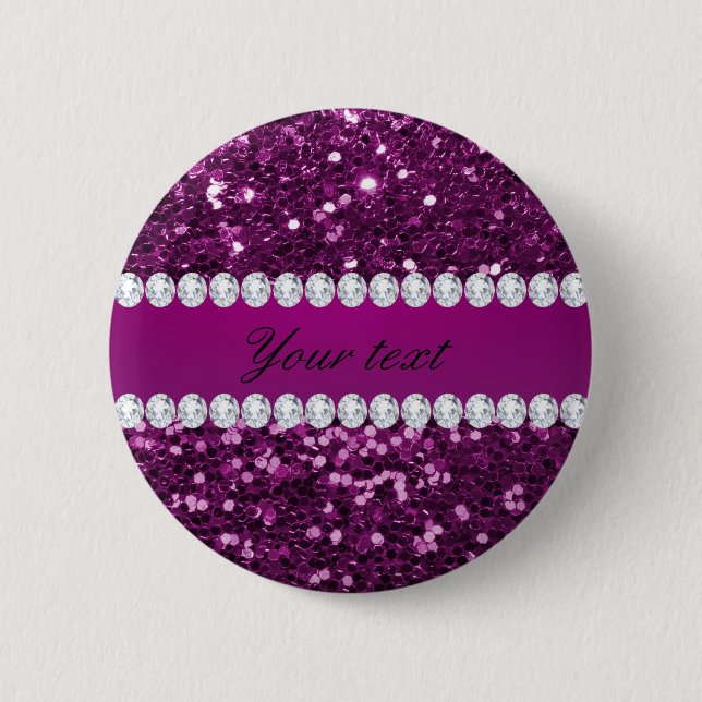Purple Faux Glitter and Diamonds 2 Inch Round Button (Front)