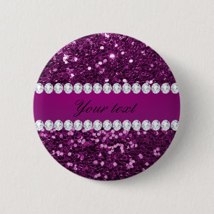 Purple Faux Glitter and Diamonds 2 Inch Round Button