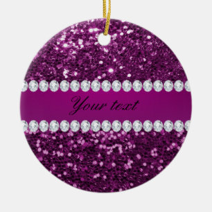 Purple Faux Glitter and Diamonds Ceramic Ornament