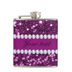 Purple Faux Glitter and Diamonds Hip Flask